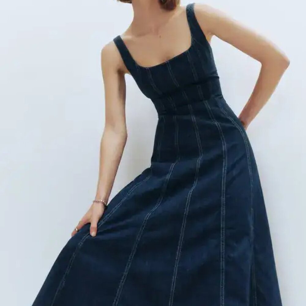 Reformation Amory Denim Midi Dress, Size 6 - Picture 2 of 5